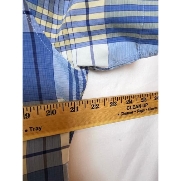 Patagonia Men's Blue LARGE Tan Plaid Short Sleeve Button Up Casual Outdoor Shirt - Picture 5 of 6